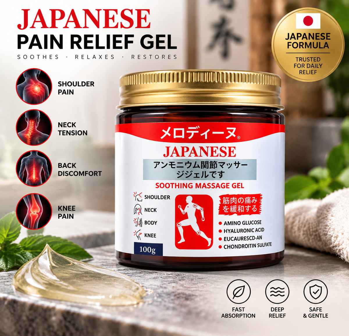 Japanese Pain Relief Massage Gel – Soothing Muscle & Joint Care Formula