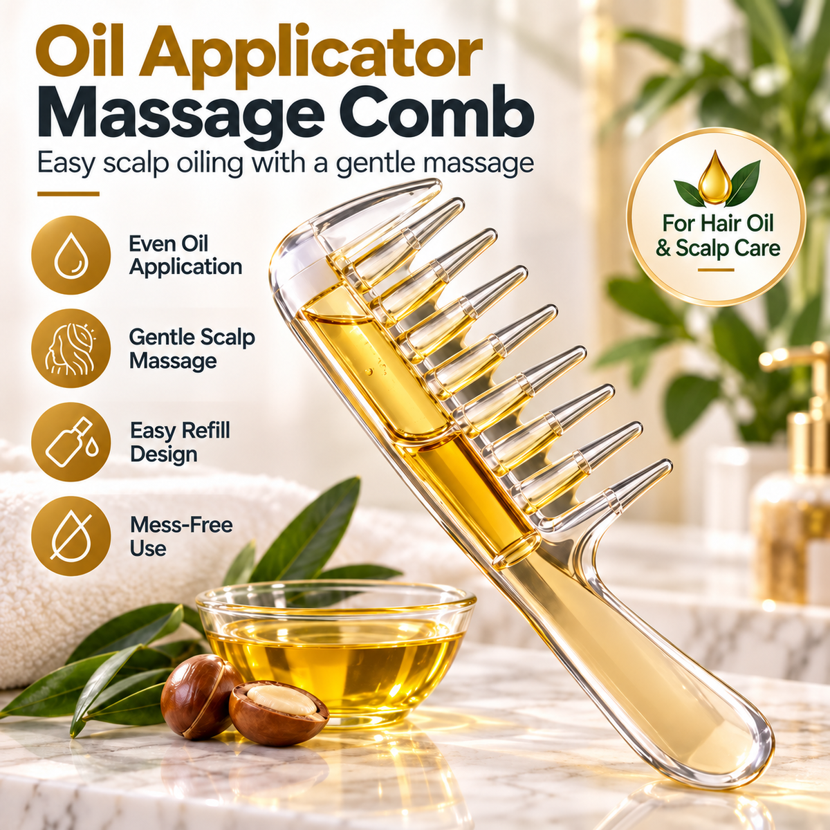 Oil Applicator Massage Comb with Built-In Liquid Reservoir