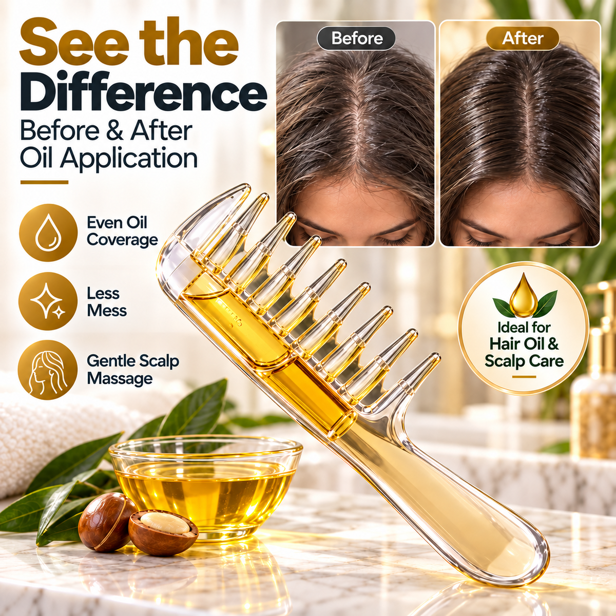 Oil Applicator Massage Comb with Built-In Liquid Reservoir
